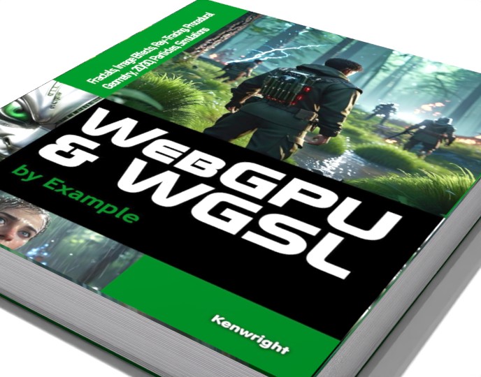 Additional view of WebGPU and WGSL by Example: Fractals, Image Effects, Ray-Tracing, Procedural Geometry, 2D/3D, Particles, Simulations